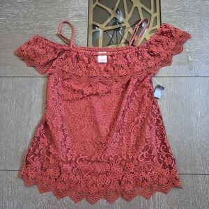 No Boundaries Coral Lace Off-Shoulder Camisole